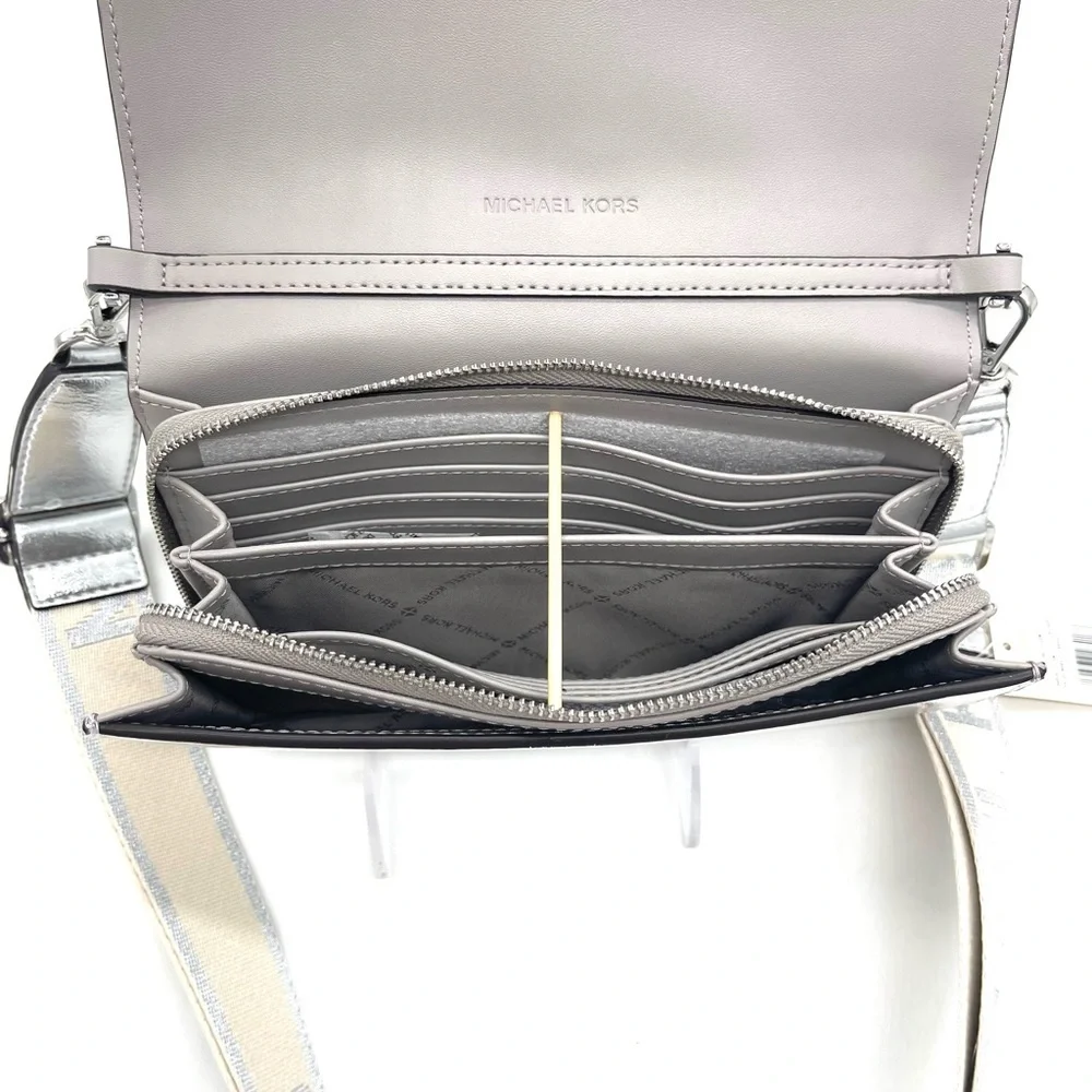 Michael Kors Large Zip Around Wallet Crossbody Bag Silver